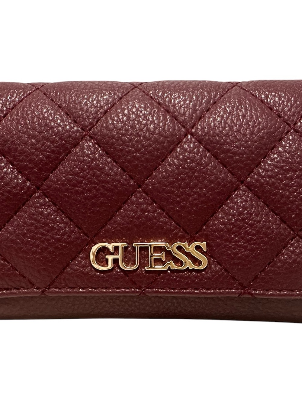 GUESS Women's Quilted Burgundy Wallet with Gold Logo